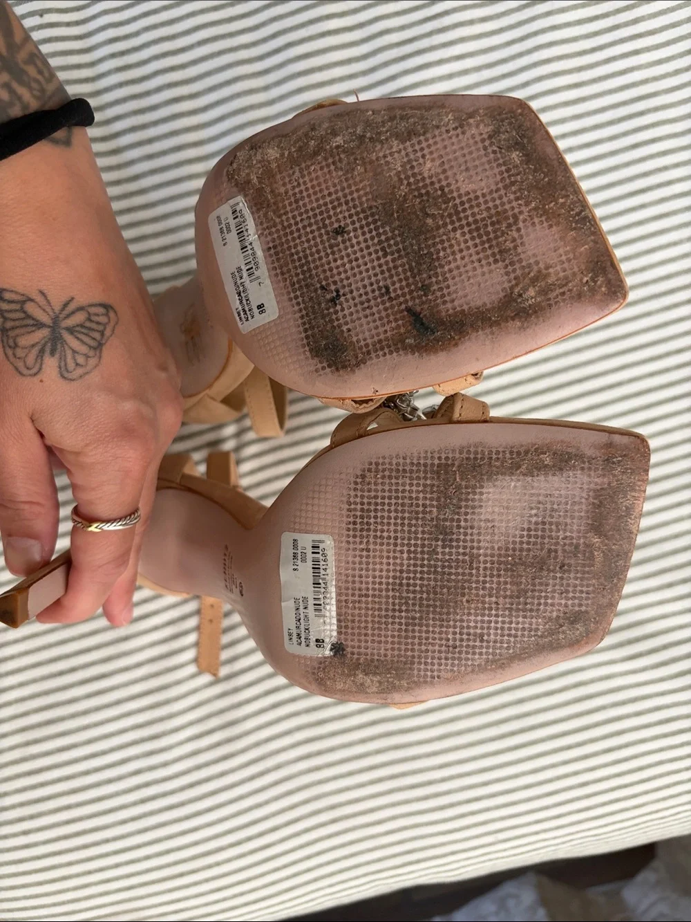 SCHUTZ Tan Crystal-Embellished Ankle-Strap Heels